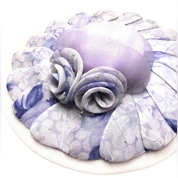 Ms Divine Purple Lavender Lilac Wide Brim Church Hat Derby Hat - Picture 2 of 8